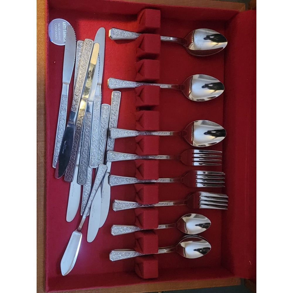 Vintage Japan Stainless‎ Flatware Set w/ Wood Case Incomplete 🥄🍴